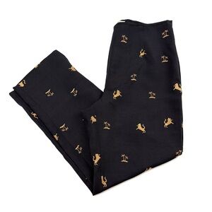 Peter Martin 100% Silk Straight Leg Pants Embroidered Gold Animal Palm Print